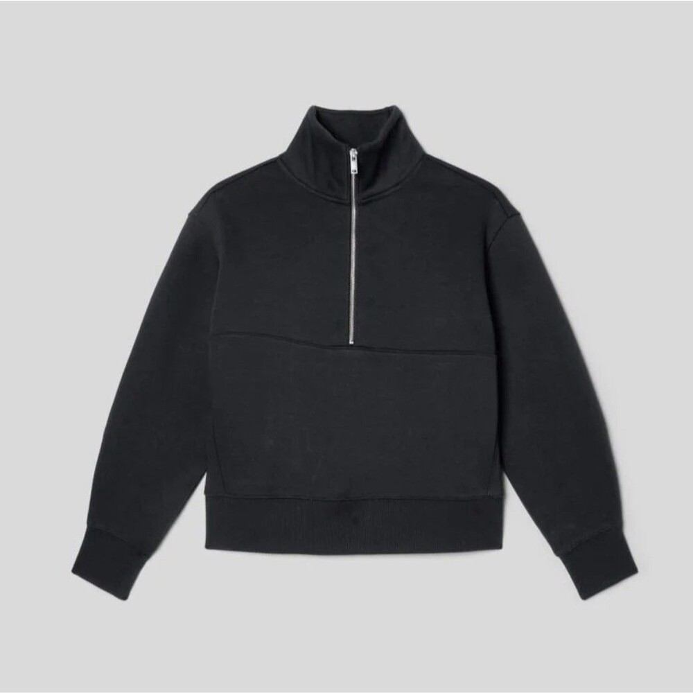 Everlane ReTrack Half Zip Sweatshirt Womens XL Washed Black Boxy Fleece Pullover